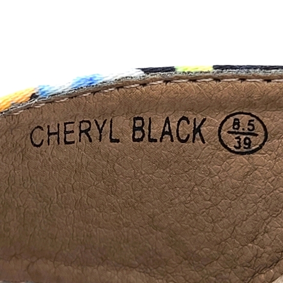 Modern Rush CHERYL BLACK Espadrilles Size 8.5M Floral Fabric Open Toe 4" Wedge - Picture 3 of 8